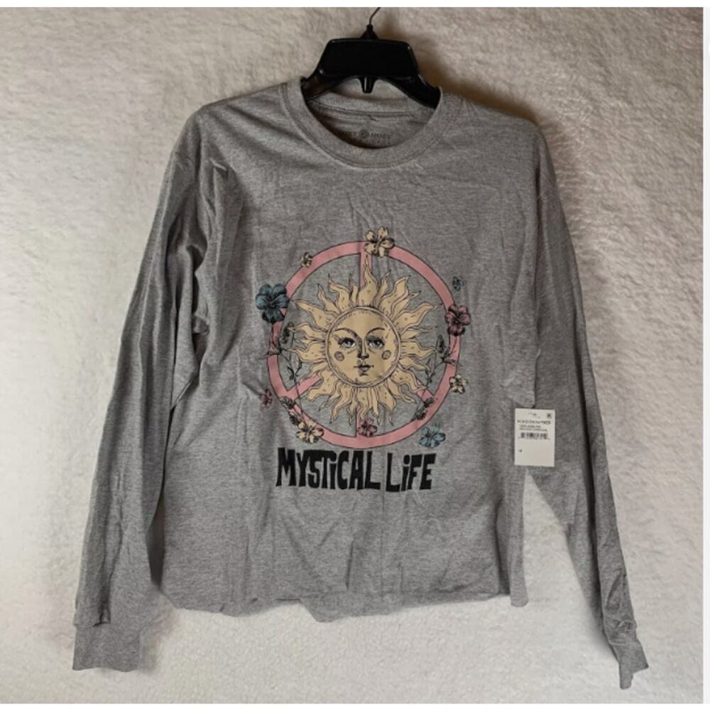 Cozy Rozy MYSTICAL Life Graphic Long Sleeve Top Sz LARGE Gray NWT